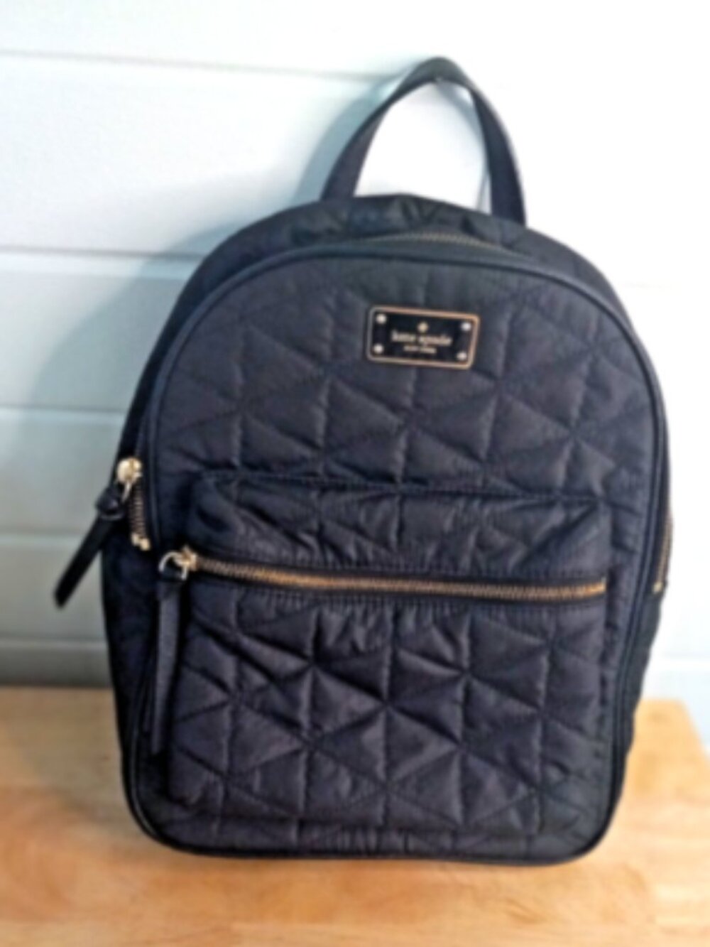 Kate Spade NY Black Quilted Nylon Leather Trim Backpack Purse Bag